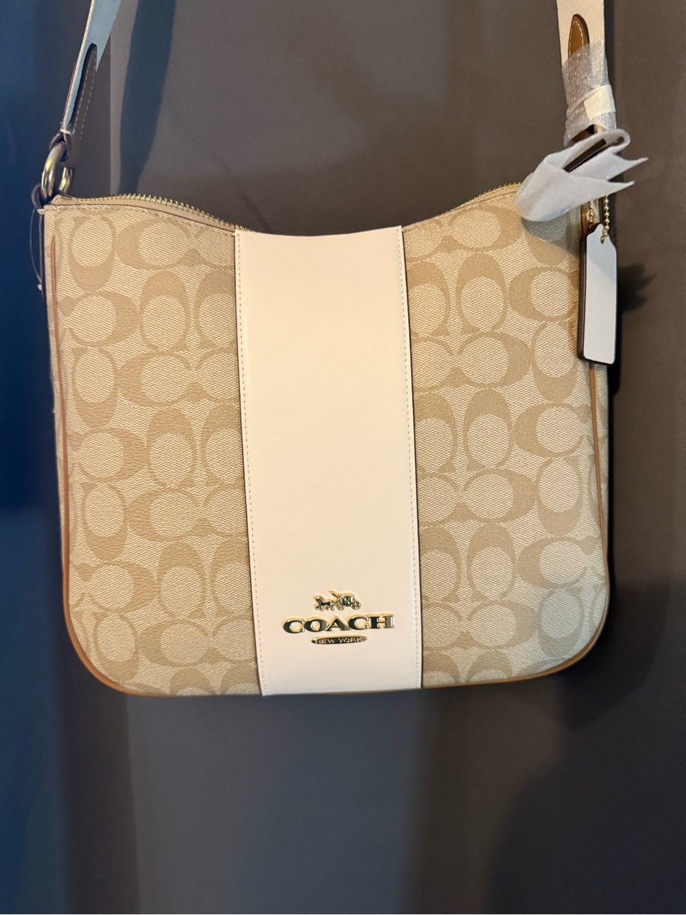NEW WITH TAGS Coach Ellie File Bag in Signature Canvas with Stripe.